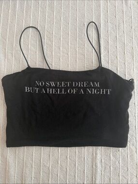 Black Spaghetti Strap Graphic Crop Top - "No Sweet Dream"